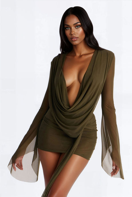 Skyler Deep Cowl Mesh Micro Mini Dress