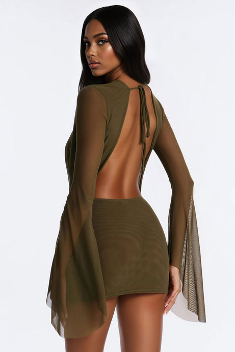Skyler Deep Cowl Mesh Micro Mini Dress