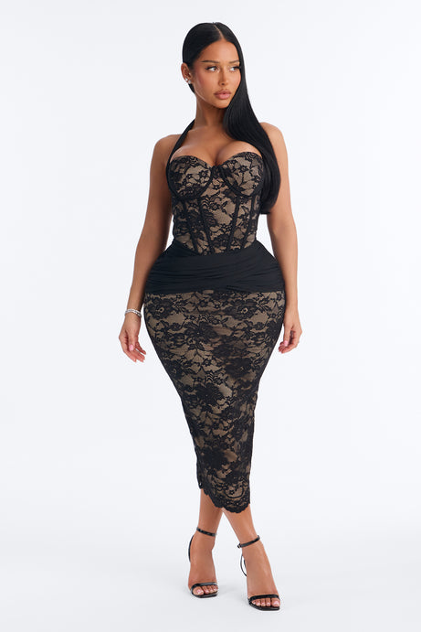 Feeling Sexy Lately Lace Corset Midi Dress