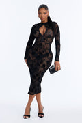 Sasha Flocked Sheer Mesh Midi Dress